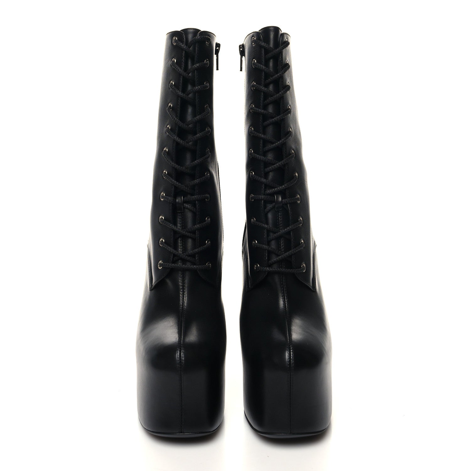 Saint Laurent Calfskin Mina Lace Up Platform Boots 41 Black 2 of 7