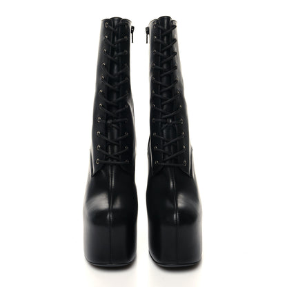 Saint Laurent Calfskin Mina Lace Up Platform Boots 41 Black 2 of 7