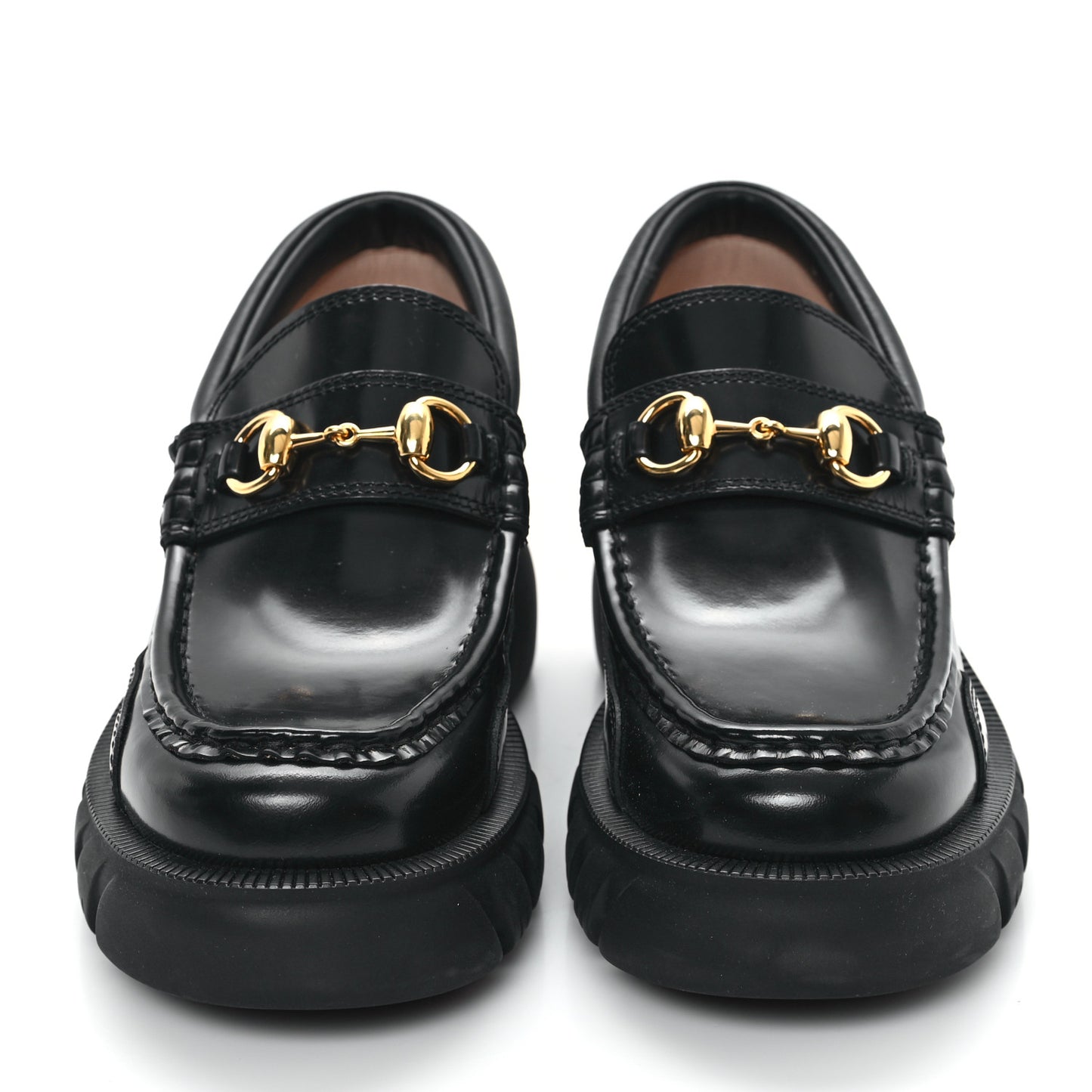 Magnum Calfskin Nappa Samoa Womens Horsebit Platform Chunky Lug Sole 40mm Loafers 35 Black
