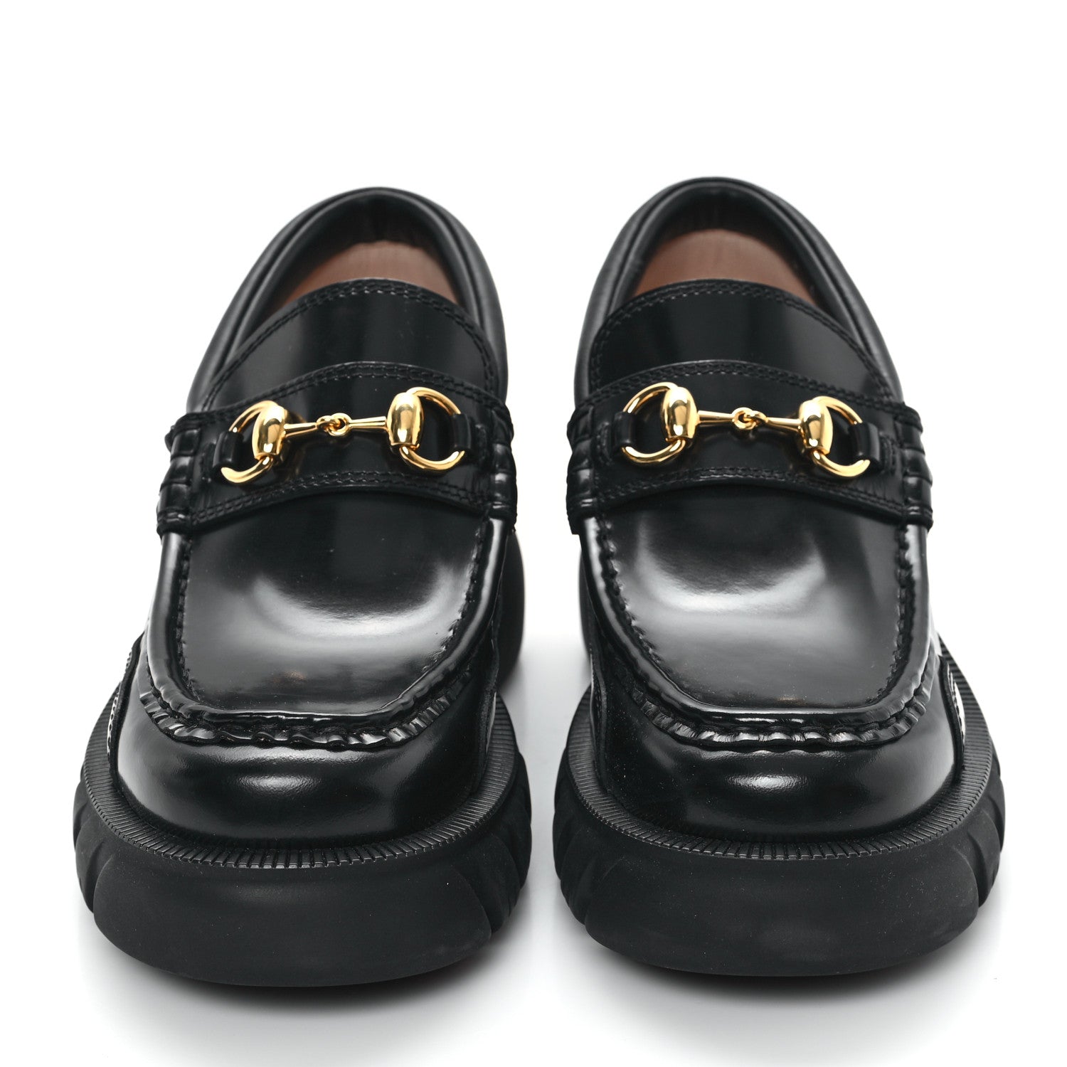 Gucci Magnum Calfskin Nappa Samoa Womens Horsebit Platform Chunky Lug Sole 40mm Loafers 35 Black 3 of 10