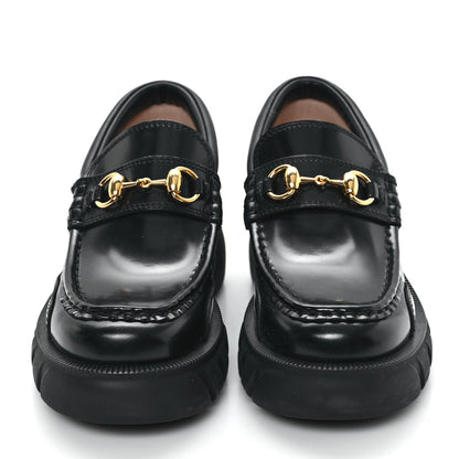 Gucci Magnum Calfskin Nappa Samoa Womens Horsebit Platform Chunky Lug Sole 40mm Loafers 35 Black 3 of 10