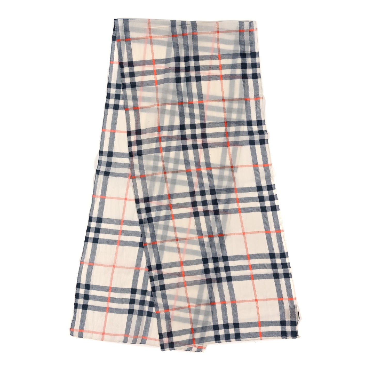 Wool Silk Gauze Giant Check Lightweight Scarf White Multicolor