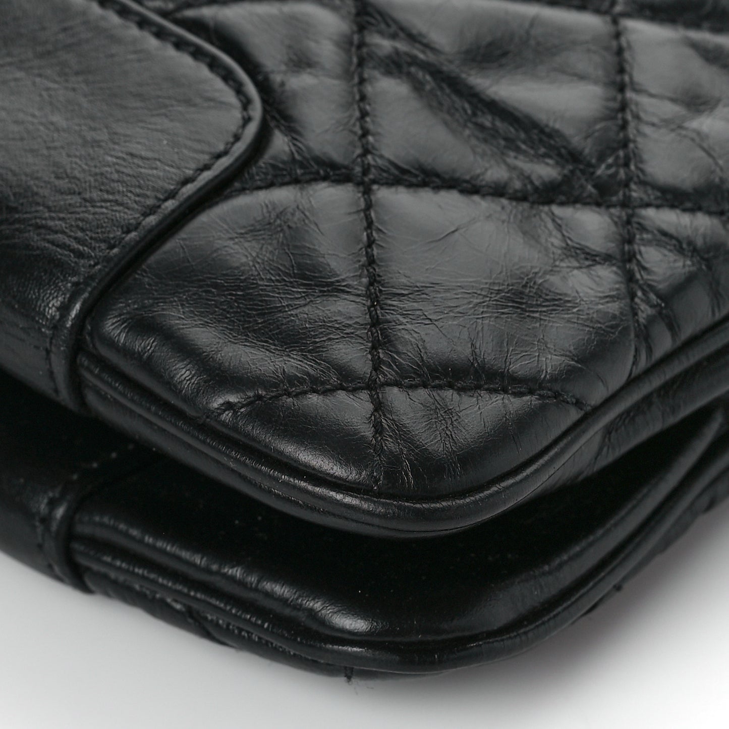 Glazed Calfskin Quilted Shopping Tote Black
