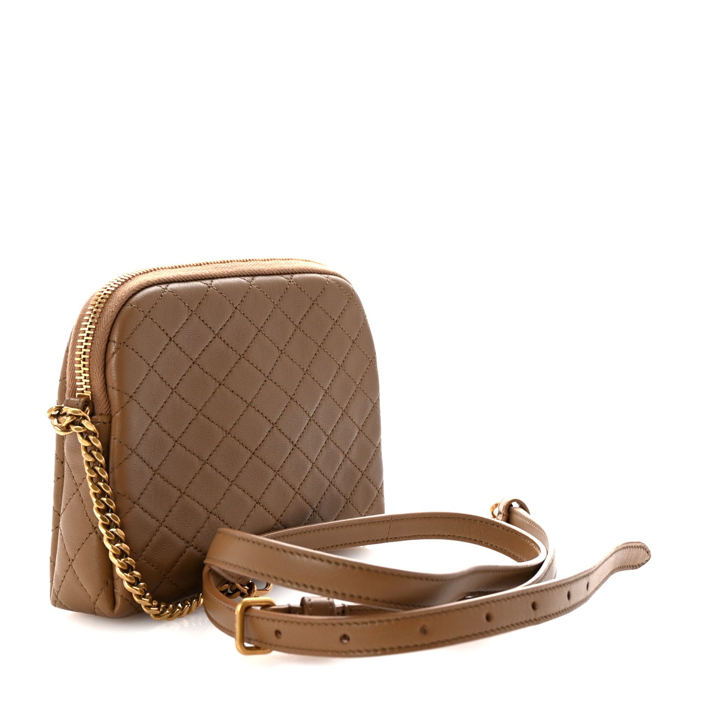 Lambskin Quilted Gaby Zipped Pouch Dark Cork