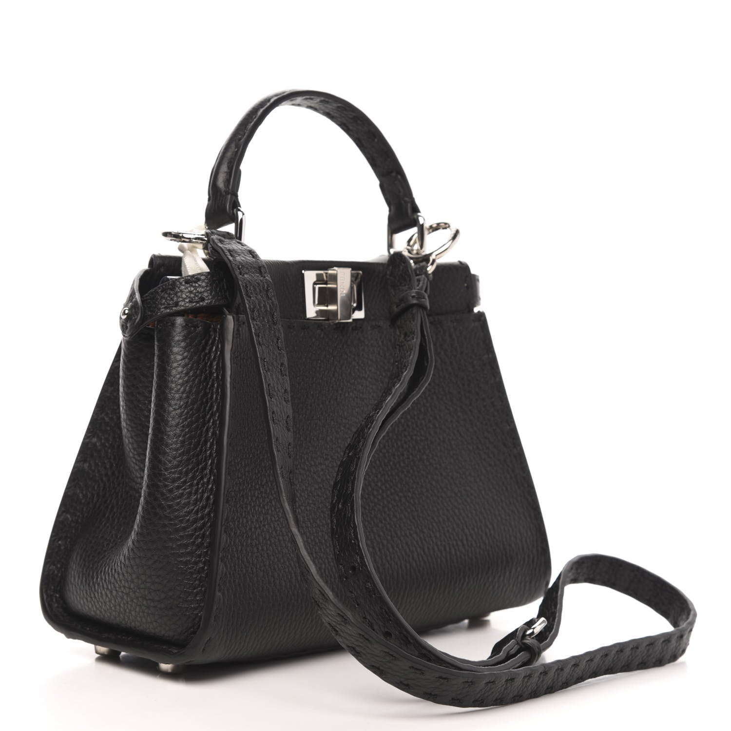 Fendi Cuoio Romano Selleria Bi-Color Mini Peekaboo Iconic Satchel Black Mou 3 of 11
