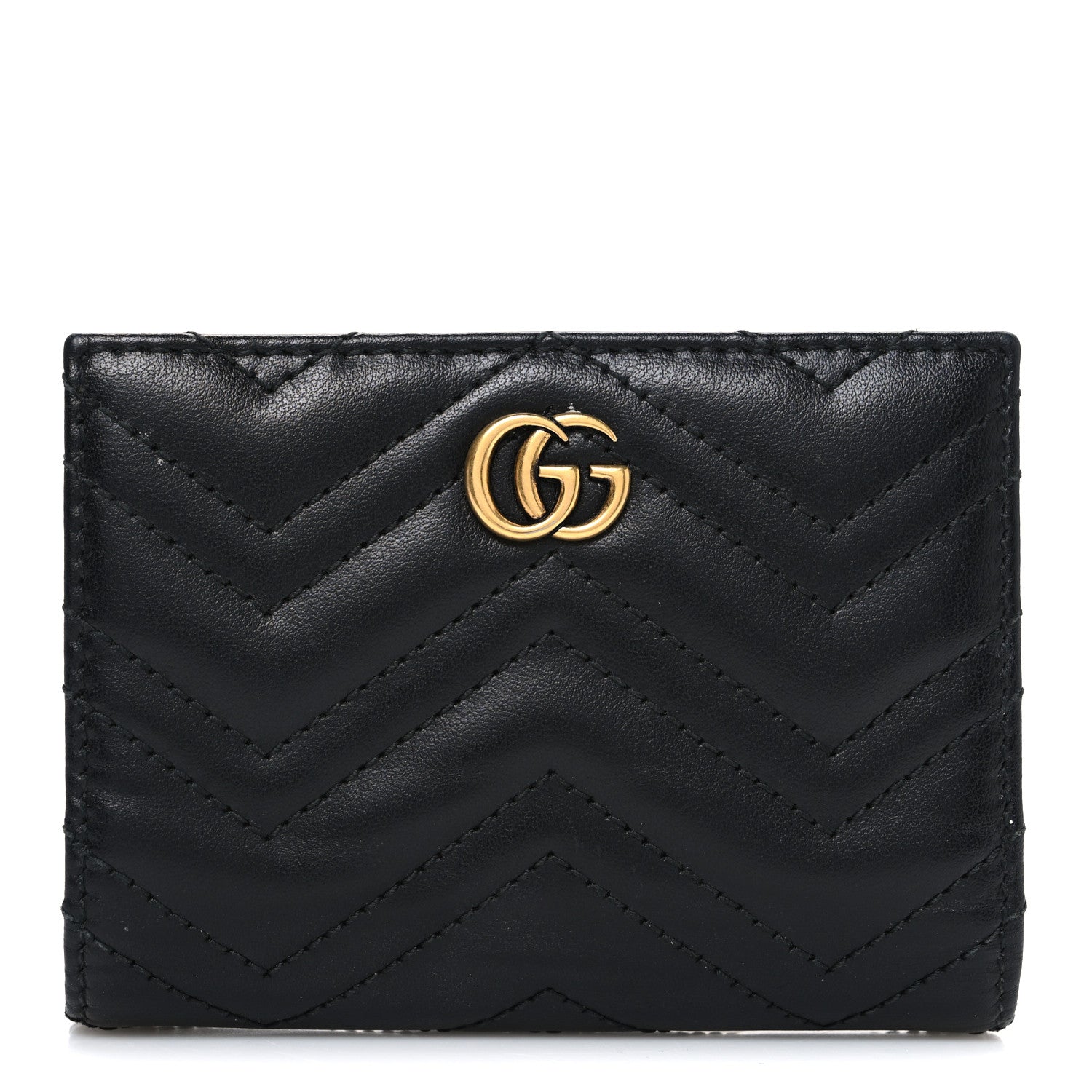 Gucci Calfskin Matelasse GG Marmont Card Case Wallet Black 1 of 7