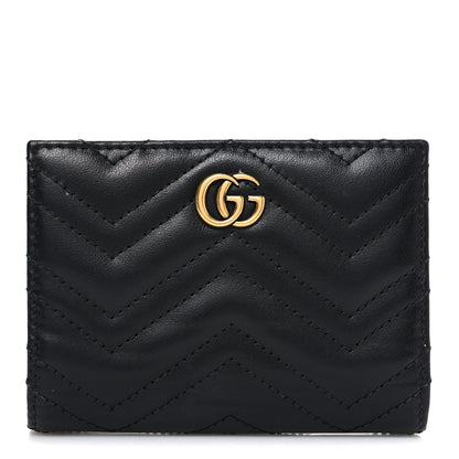 Gucci Calfskin Matelasse GG Marmont Card Case Wallet Black 1 of 7