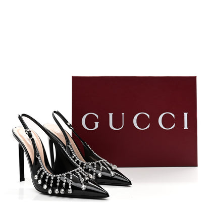 Gucci Vernice Crystal Embellished Guinevere Slingback Pumps 37 Black 10 of 10