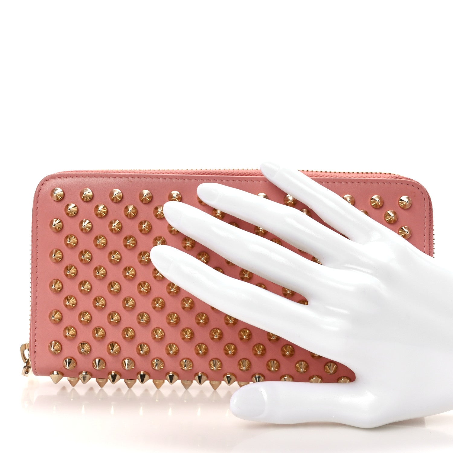 Christian Louboutin Calfskin Panettone Spiked Zip Around Wallet Pink 2 of 9