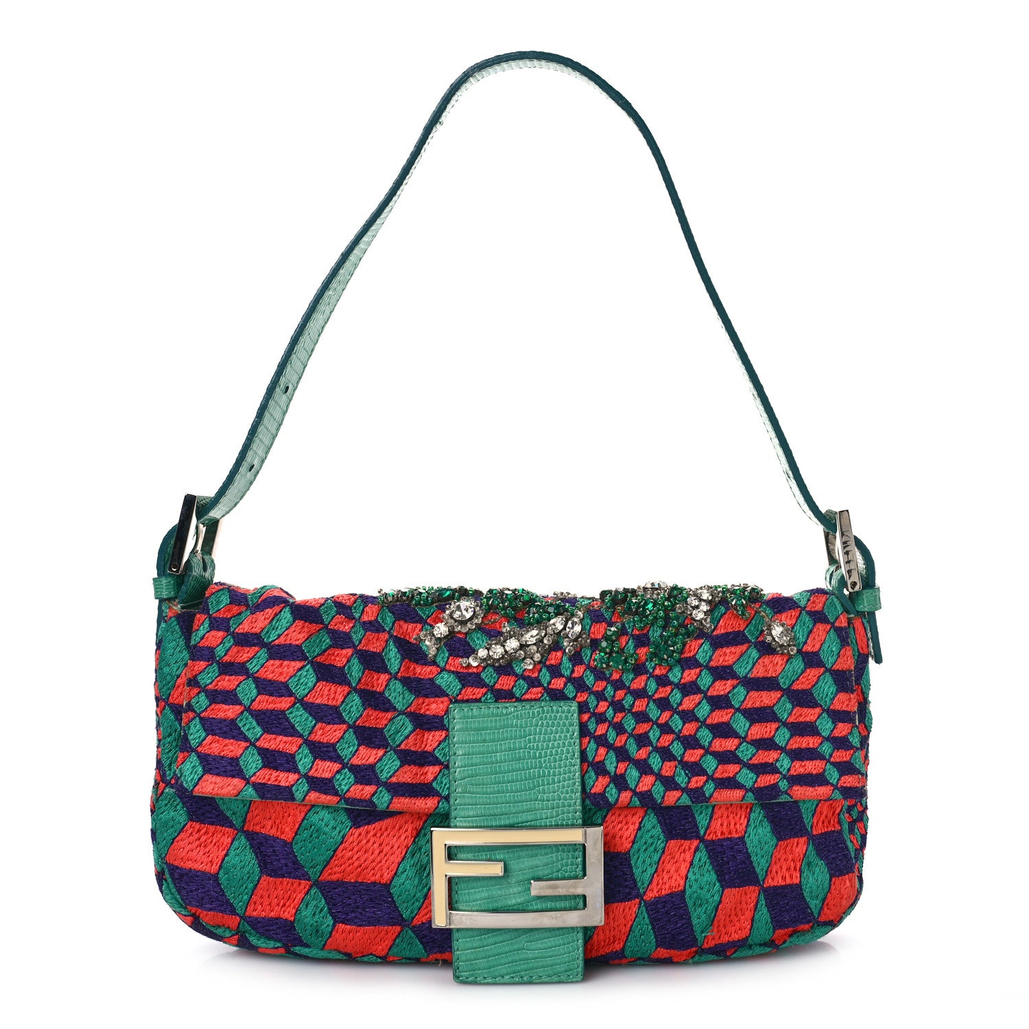 Fendi Canvas Lizard Beaded Baguette Multicolor 1 of 12