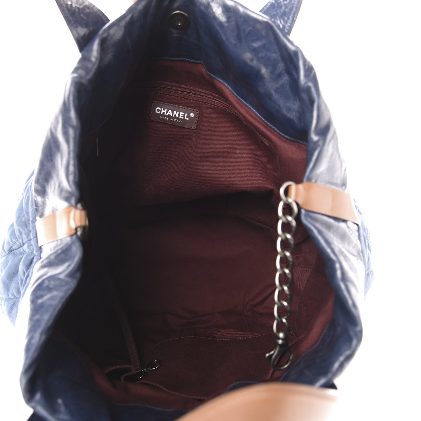 Iridescent Calfskin Quilted Large In The Mix Tote Navy