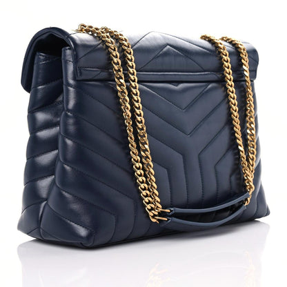 Saint Laurent Calfskin Y Quilted Monogram Medium Loulou Chain Satchel Deep Marine 3 of 15
