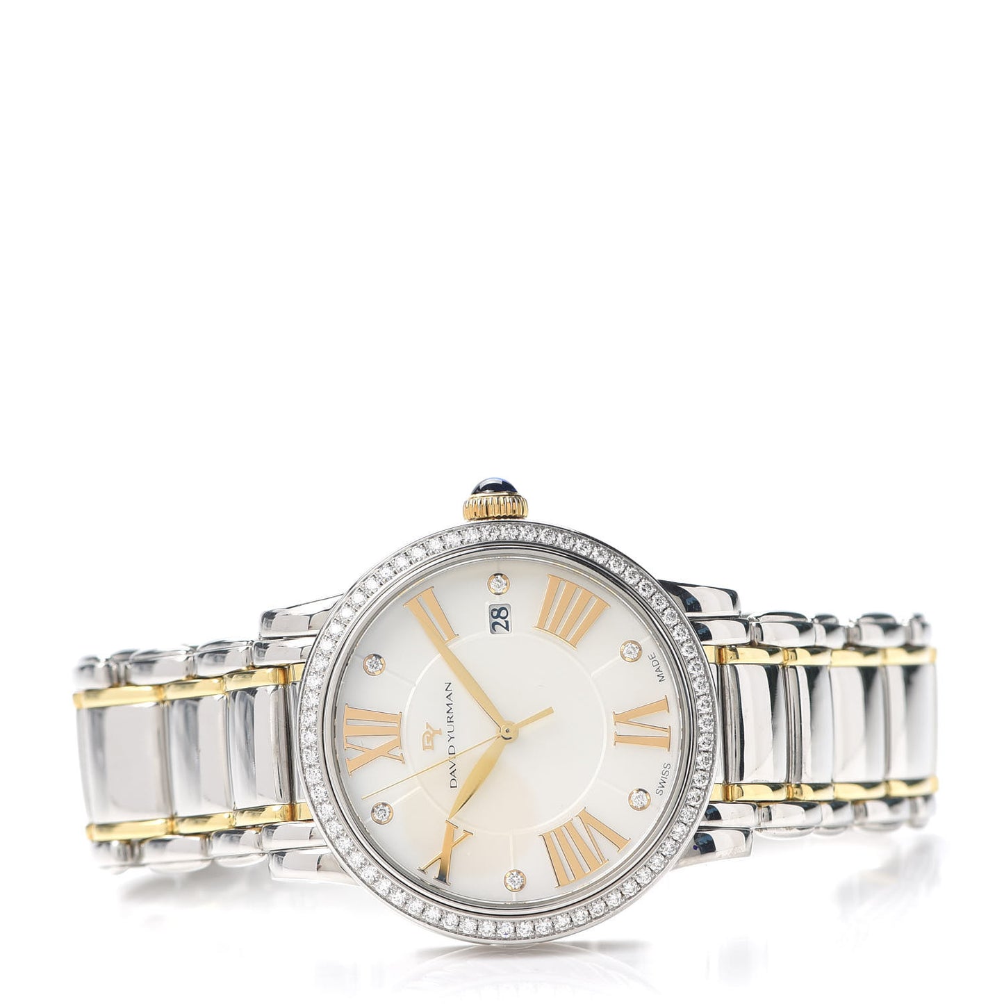 Stainless Steel 18K Yellow Gold Diamond Bezel Mother of Pearl 38mm Classic Quartz Watch