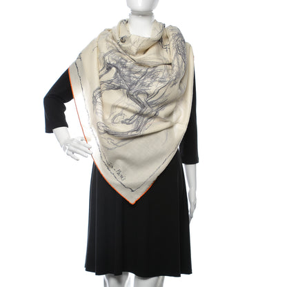 Hermes Cashmere Silk Pirouette au Galop Shawl 140 Blanc Noir Gris 2 of 6