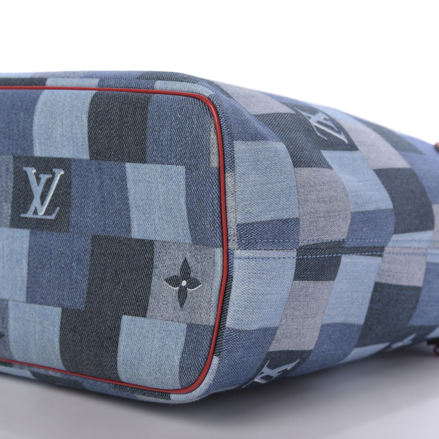Louis Vuitton Denim Damier Monogram Patchwork Neverfull Blue Rouge 8 of 10