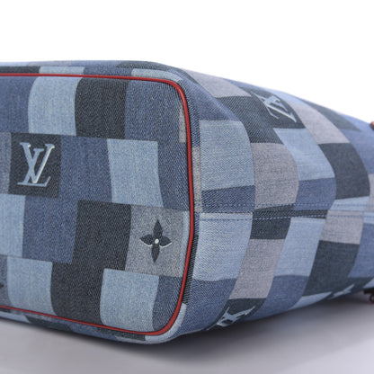 Louis Vuitton Denim Damier Monogram Patchwork Neverfull Blue Rouge 8 of 10