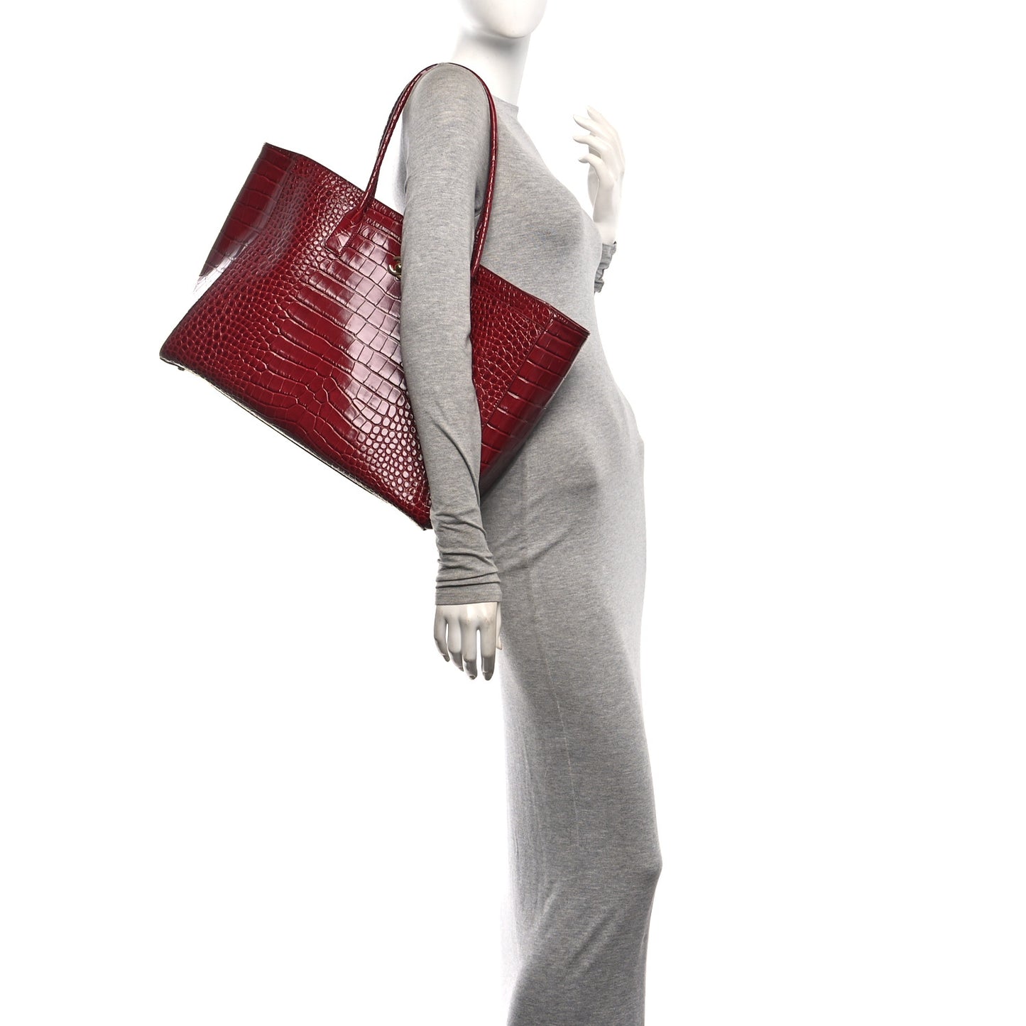 Calfskin Crocodile Embossed Archetype Large Shopping Tote Burgundy Burgundy