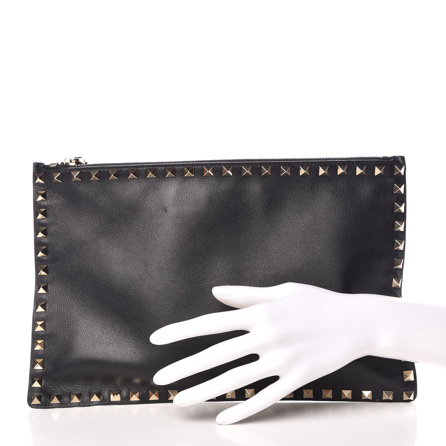 Valentino Garavani Vitello Large Rockstud Zip Pouch Black 2 of 6