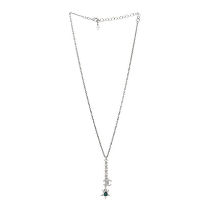 Chanel Pearl Crystal CC Star Drop Necklace Silver Green Pearly White Silver Green 3 of 6