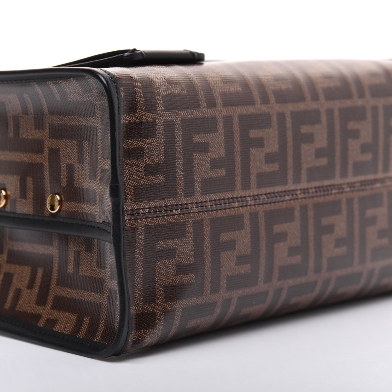 Fendi Glazed Fabric Vitello Century FF 1974 Stamp Patch Mini Peekaboo Defender Cover Mogano Panna Black 6 of 15