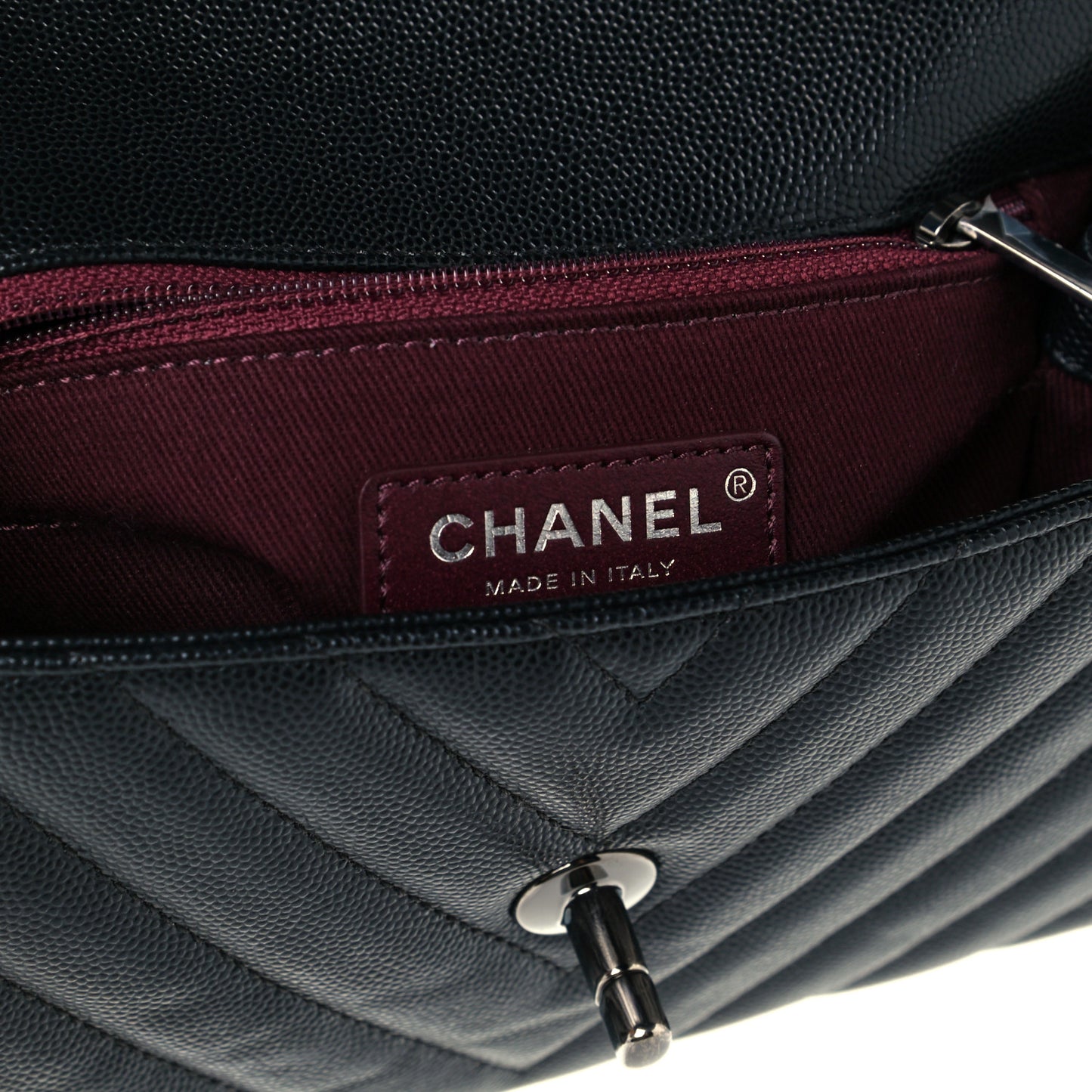 Caviar Chevron Quilted Mini Coco Handle Flap Black