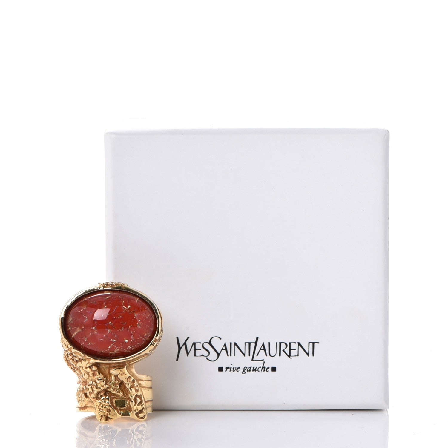 Saint Laurent Glass Cabochon Arty Ovale Ring 7 Gold Opium 5 of 5