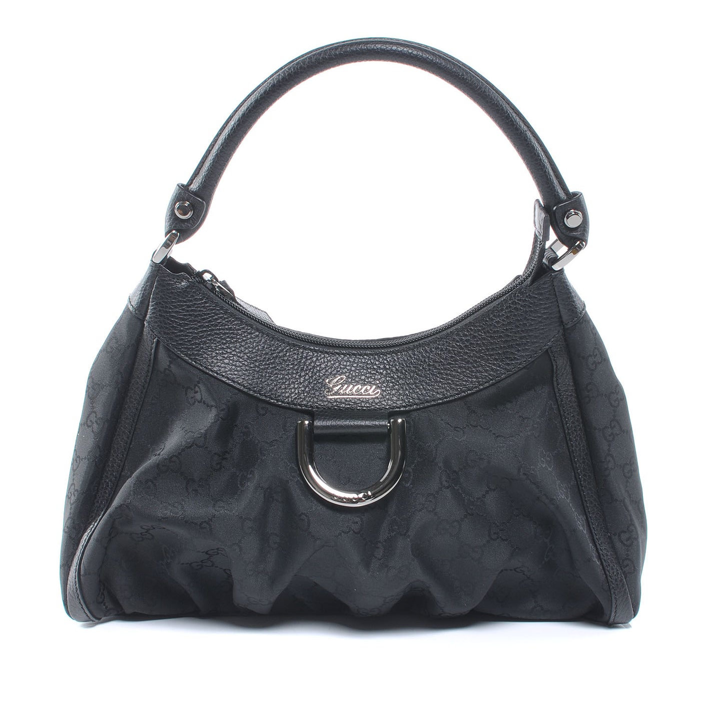 Nylon Monogram Silver D Ring Hobo Black