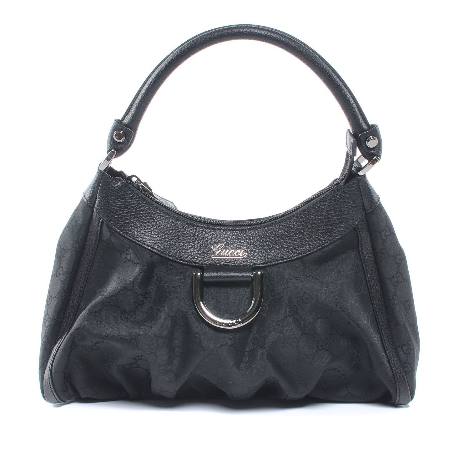 Gucci Nylon Monogram Silver D Ring Hobo Black 1 of 7