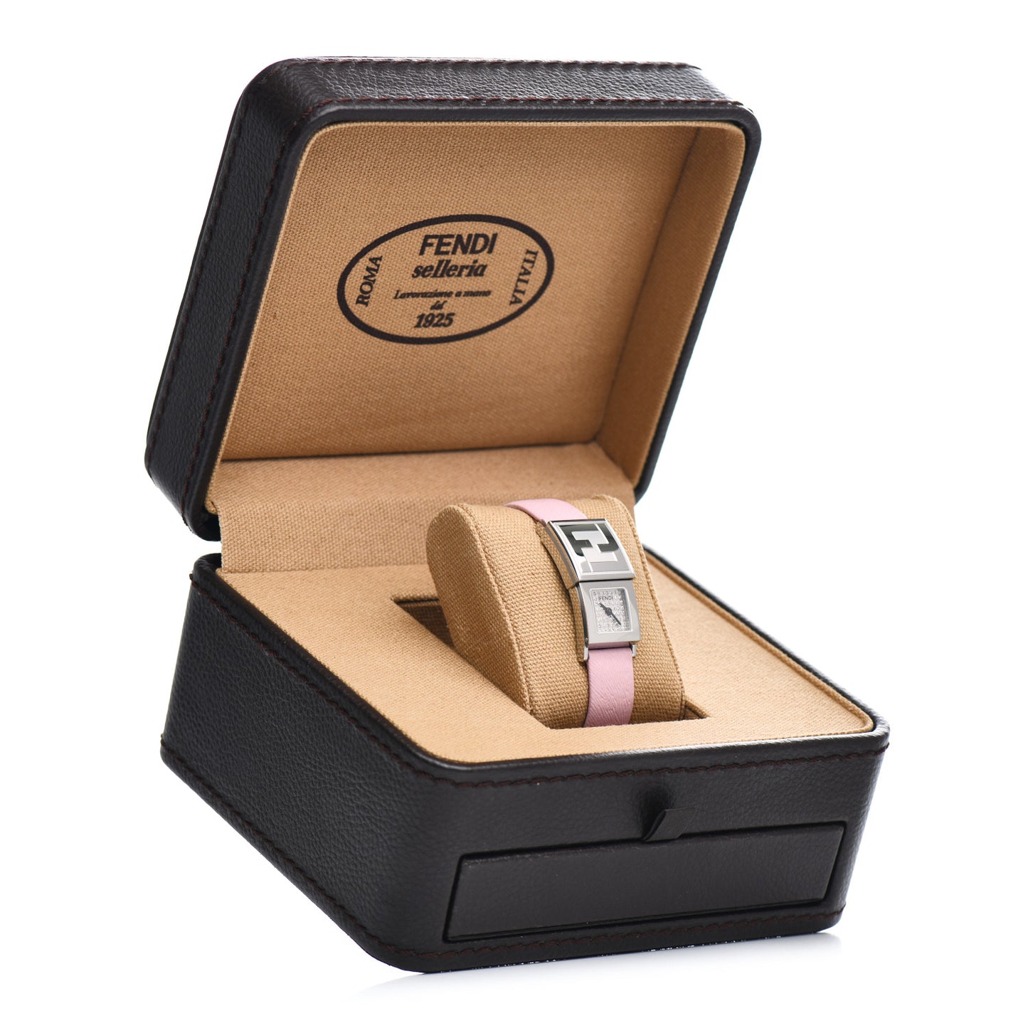 Stainless Steel Calfskin Diamond Pave 18mm Quartz Watch