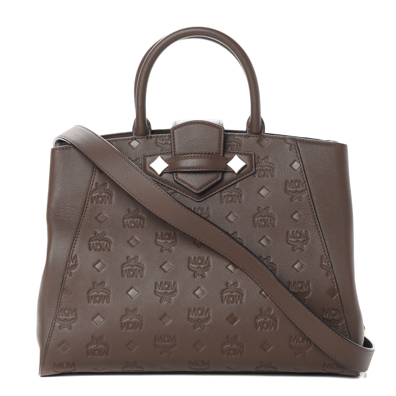 MCM Calfskin Ottomar Monogram Medium Essential Tote Chestnut 1 of 13
