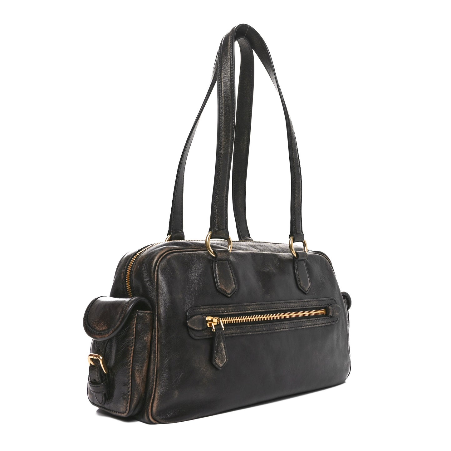 Distressed Nappa Shoulder Bag Sand Coffee