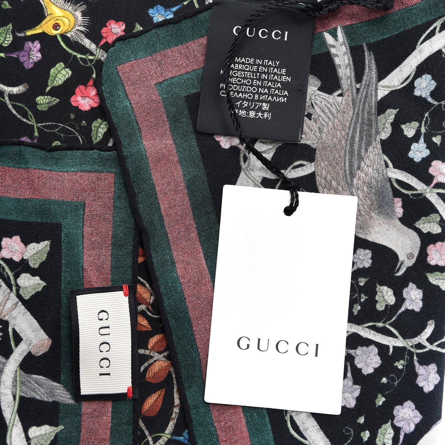 Silk Floral Condor Square Handkerchief Black