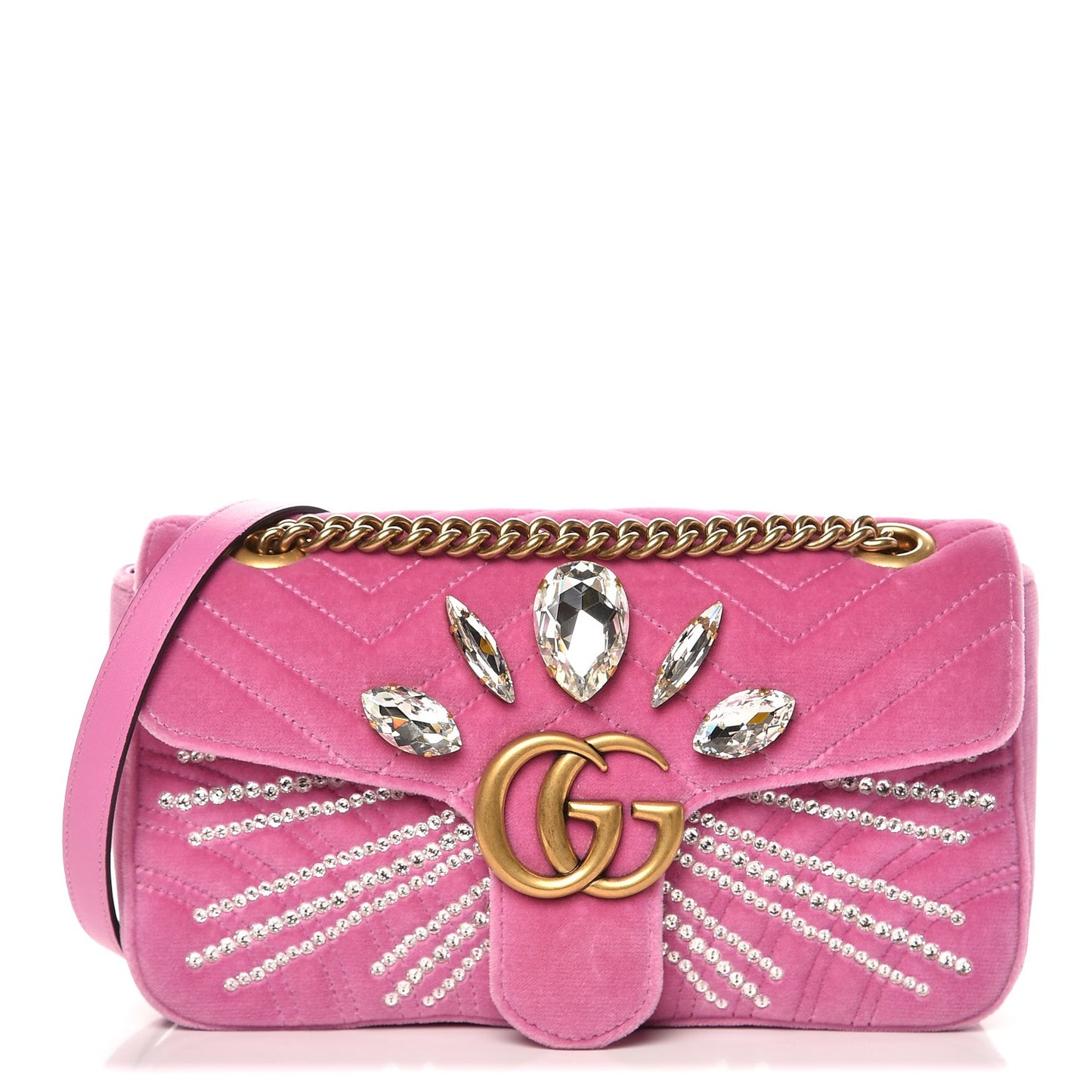 Velvet Matelasse Marquise Crystals Embroidered Small GG Marmont Shoulder Bag Malva
