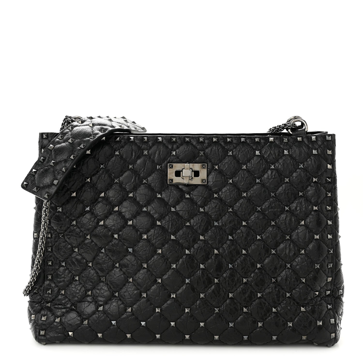 Valentino Garavani Craquele Nappa Rockstud Spike Shoulder Tote Black 1 of 10