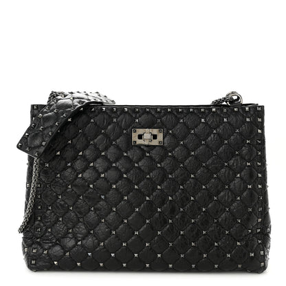 Valentino Garavani Craquele Nappa Rockstud Spike Shoulder Tote Black 1 of 10