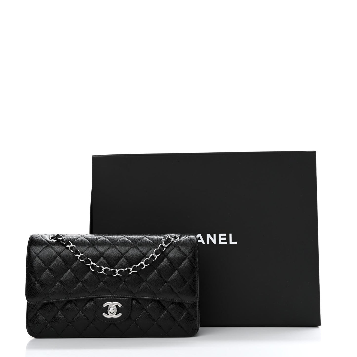 Caviar Quilted Medium Double Flap Black