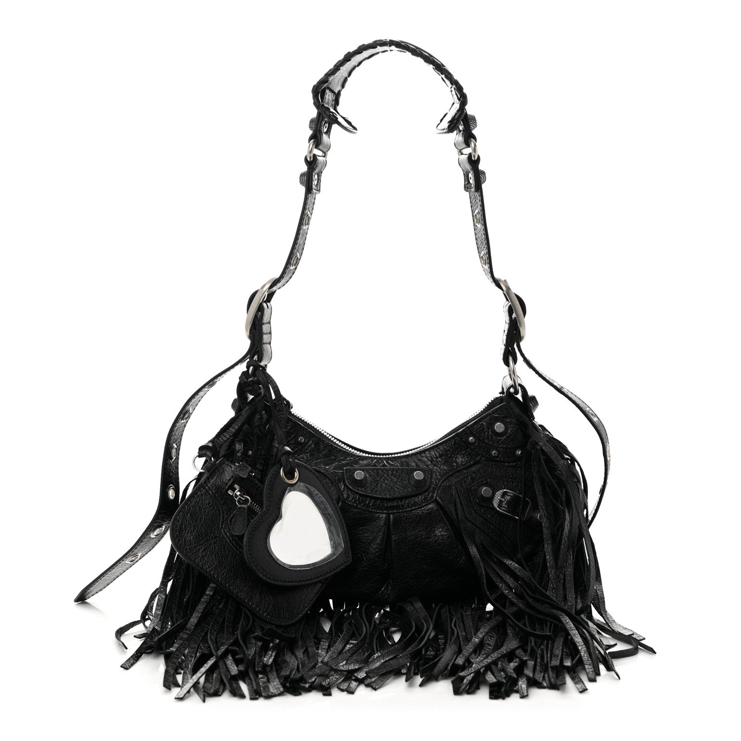 Balenciaga Agneau Arena Le Cagole Fringe Shoulder Bag XS Black 3 of 12