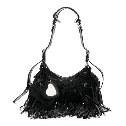 Balenciaga Agneau Arena Le Cagole Fringe Shoulder Bag XS Black 3 of 12