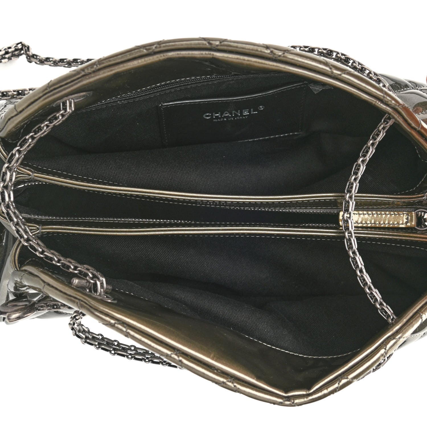 Chanel Metallic Patent Quilted Medium Just Mademoiselle Bowling Bag Silver Degrade 5 of 11