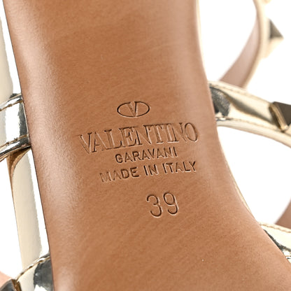 Valentino Garavani Metallic Pebbled Calfskin Rockstud 90mm Cage Mules 39 Platino 7 of 12