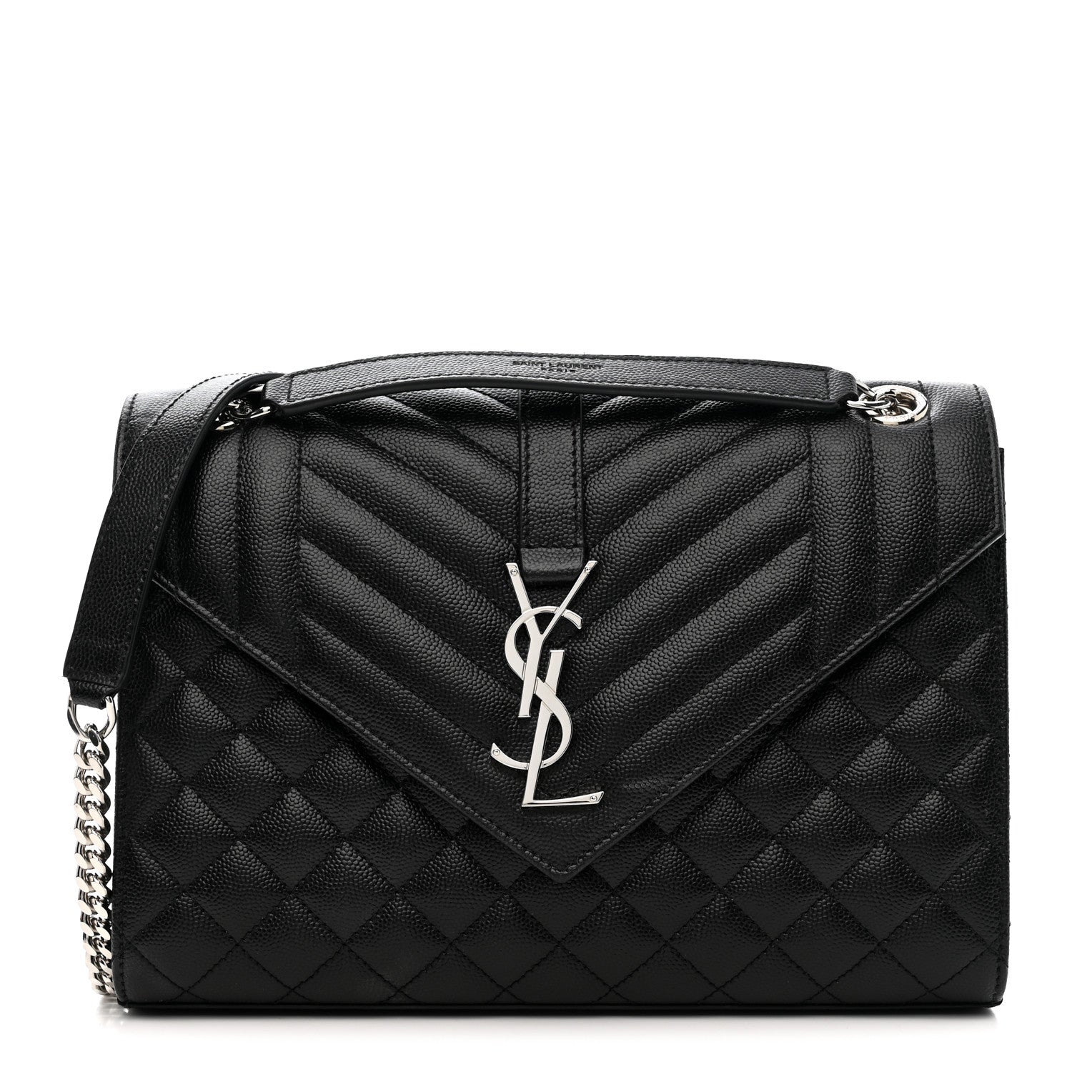 Saint Laurent Grain De Poudre Textured Mixed Matelasse Triquilt Medium Monogram Satchel Black 1 of 10