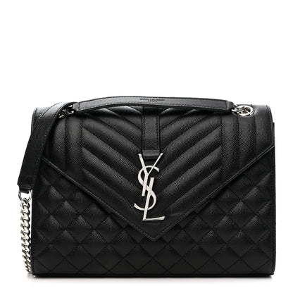 Saint Laurent Grain De Poudre Textured Mixed Matelasse Triquilt Medium Monogram Satchel Black 1 of 10