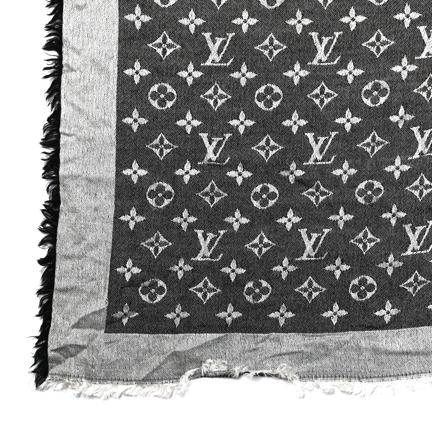 Silk Wool Monogram Denim Shawl Black