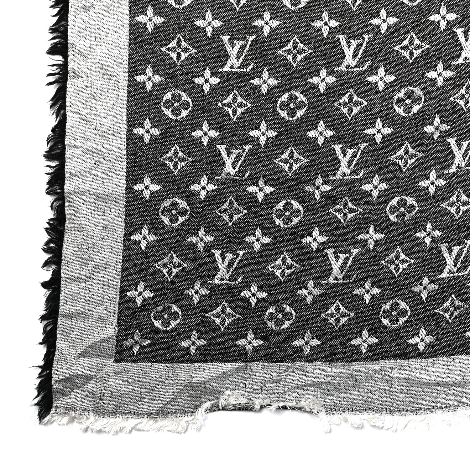 Louis Vuitton Silk Wool Monogram Denim Shawl Black 4 of 5