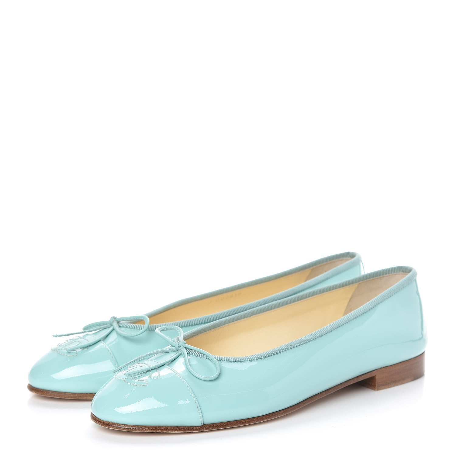 Chanel Calfskin Patent CC Cap Toe Ballerina Flats 37 Light Green 4 of 14