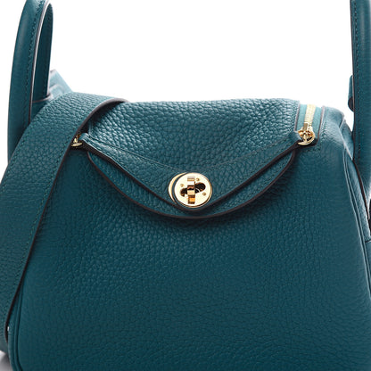 Hermes Taurillon Clemence Mini Lindy 20 Vert Bosphore 9 of 9