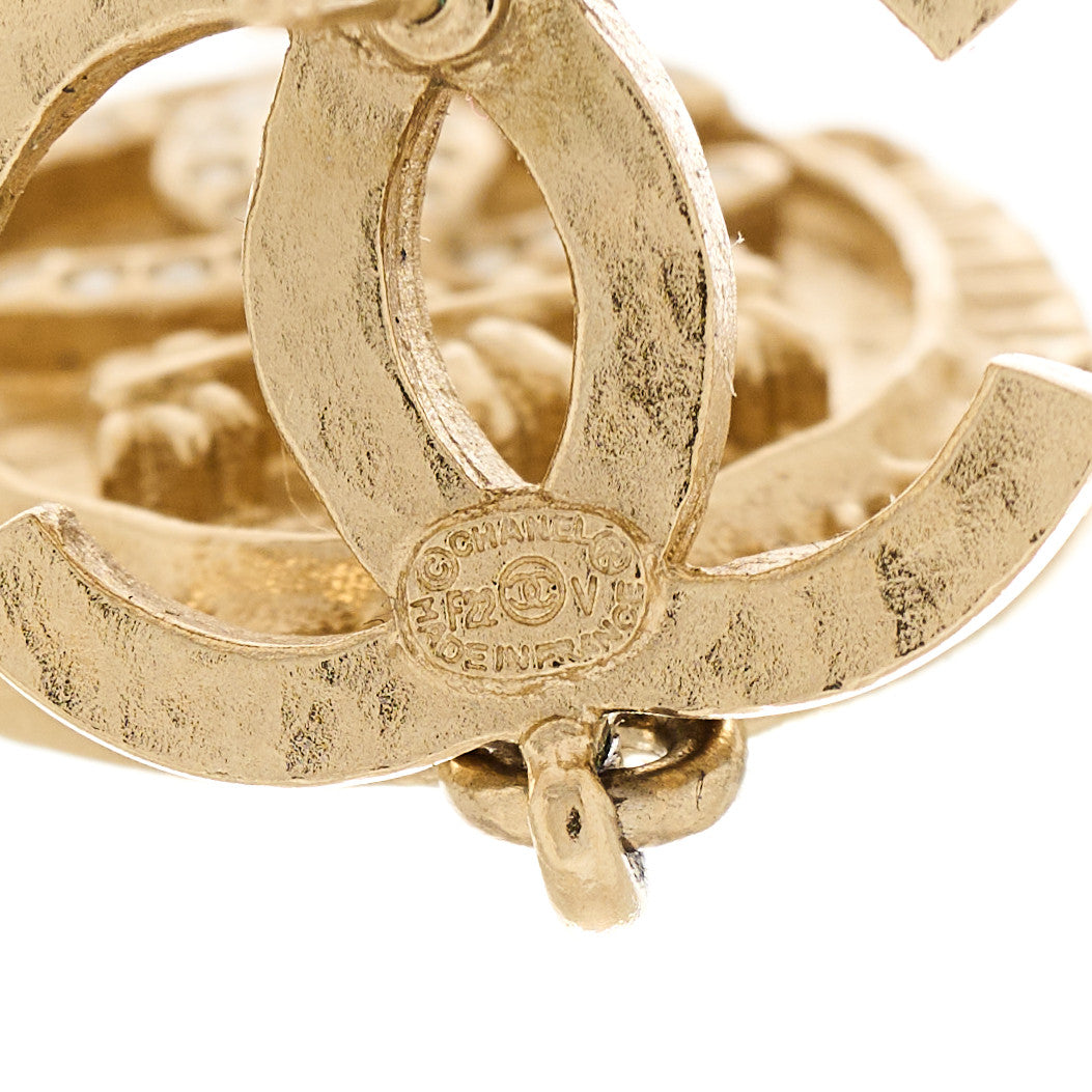 Chanel Crystal Crown CC Drop Earrings Gold 4 of 5