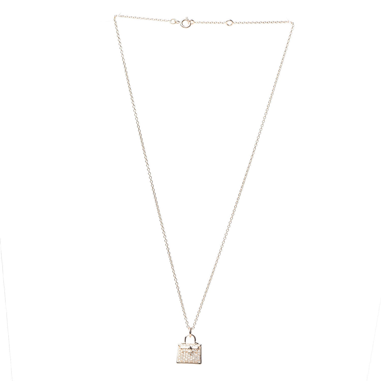Hermes 18K Rose Gold Diamond Kelly Amulette Pendant Necklace 2 of 6