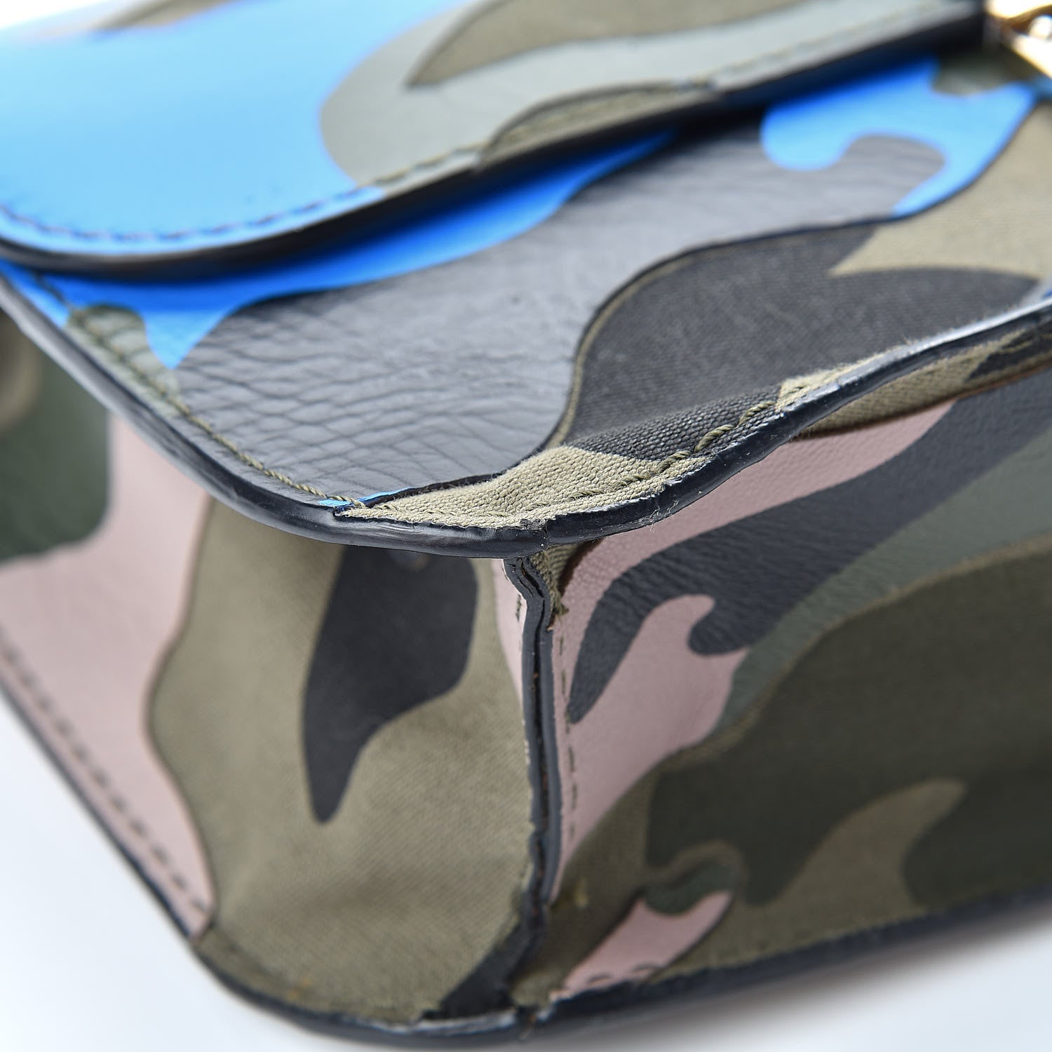 Valentino Garavani Nappa Canvas Camouflage Medium Glam Lock Rockstud Flap Blue Fluo 8 of 13