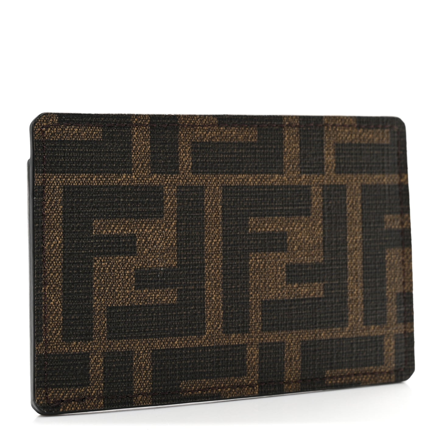 Vitello Century Matte Glazed Fabric FF Card Holder Tobacco Black